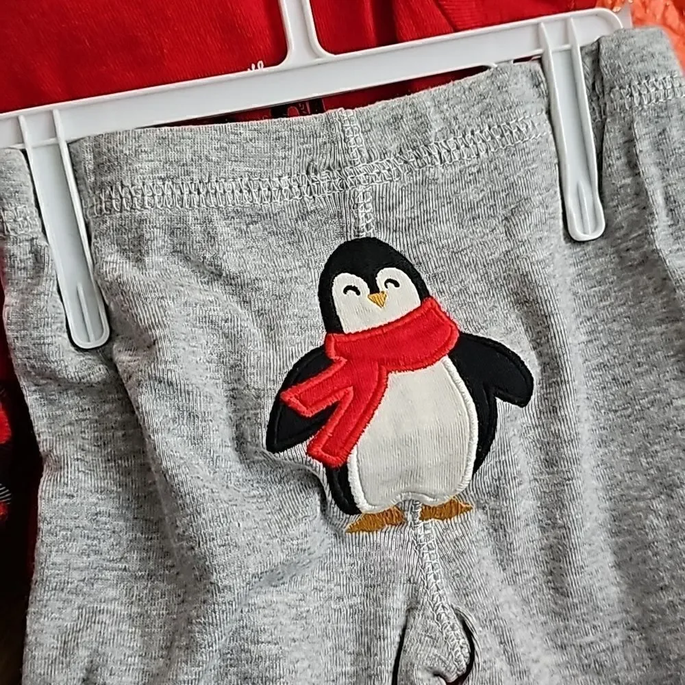 Carter's 3 Piece Set Penguin Bodysuits Pants Mommy's Cool Dude Red White Grey 6M